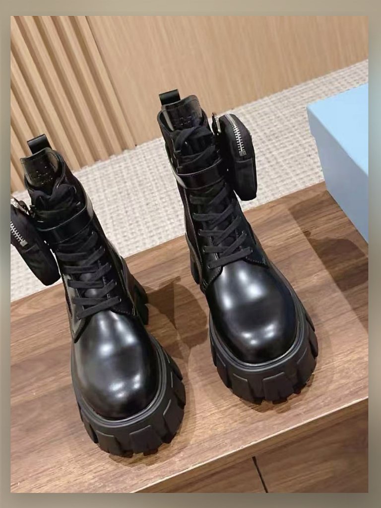 Prada Black Leather Platform Combat Boots